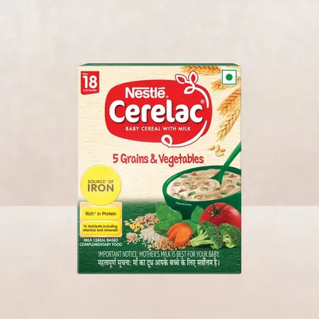 Nestle Cerelac Baby Cereal with Milk, 5 Grains & Vegetables, Stage 5, From 18 to 24 Months - 300g