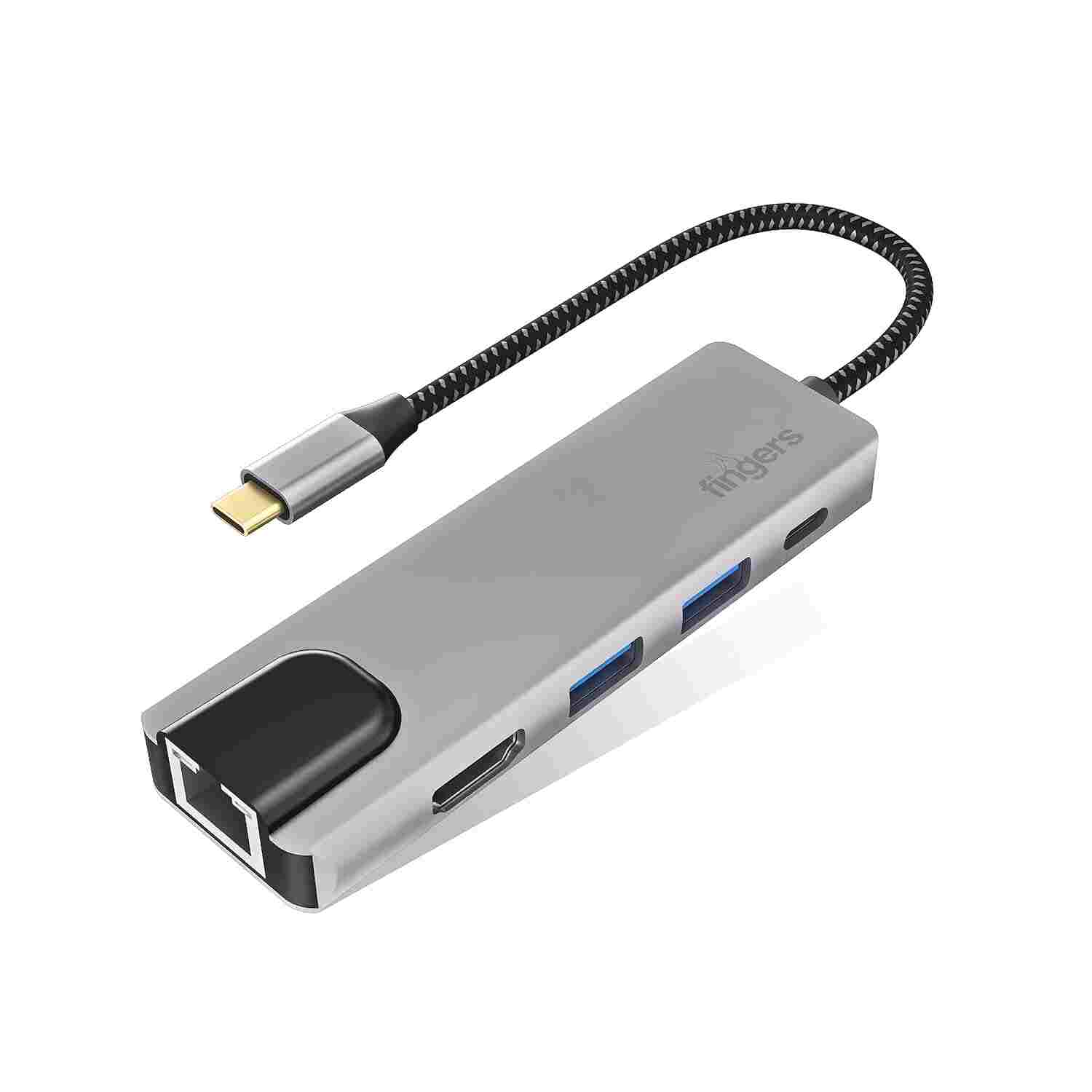 FINGERS UltimoDock 5-in-1 Type-C USB Hub (2 x USB 3.0, HDMI, Giga LAN, USB Type-C with PD Charging)