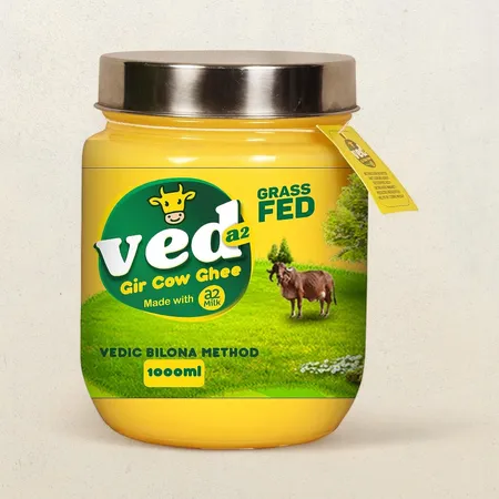 Ved A2 Desi Gir Cow Cultured Ghee Glass Bottle - 1Litre