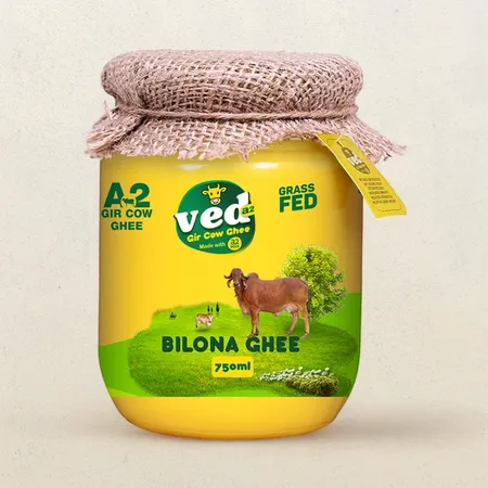 Ved A2 Desi Gir Cow Cultured Ghee Glass Bottle - 750ML