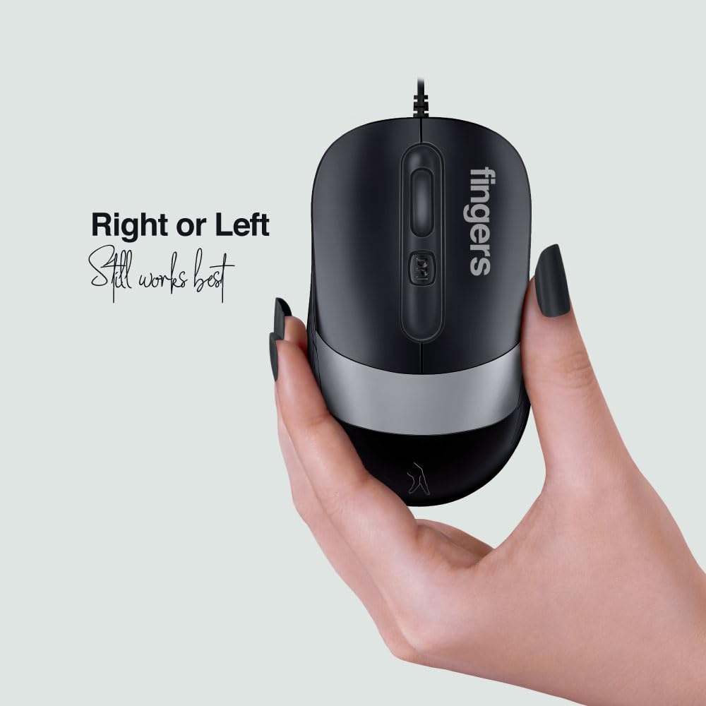 FINGERS SuperHit Wired Mouse with Advanced Optical Technology (Lightweight | Trendy Dual-Tone Design | Works Well with Windows®, macOS, Linux) (Matte Black + Steel Grey)