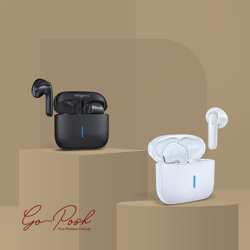 FINGERS Go-Posh Truly Wireless in Ear Earbuds [25 Hours Total Playback, Built-in Mic with SNC™ (Surround Noise Cancellation) Technology, Voice Assistant, Touch Controls] (Luxe Black)
