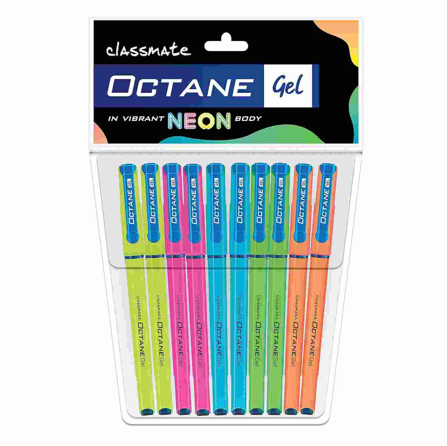 Classmate Octane Neon- Blue Gel Pens (Pack of 20)|Smooth Writing Pens|Water-Proof Ink for Smudge-Free writing|Attractive Neon Body Colours|Preferred by Students for Exam & Class Notes