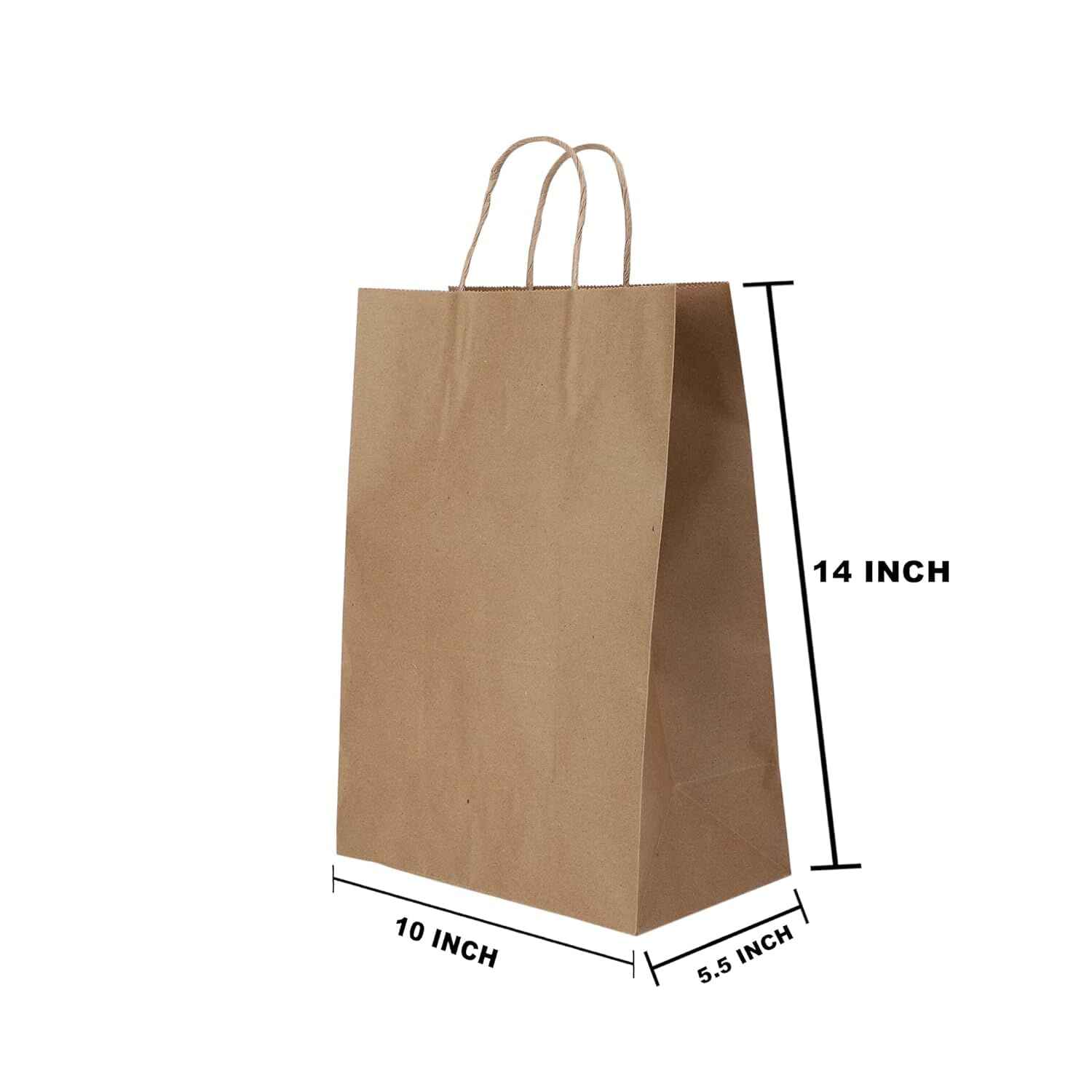 SAI BAGAVATH FAMILY MART Brown Kraft Paper Carry/Gift/Cloth/Grocery Recycled Eco Friendly Bags with handles - 10 * 5.5 * 14 inches, Pack of 20 pcs